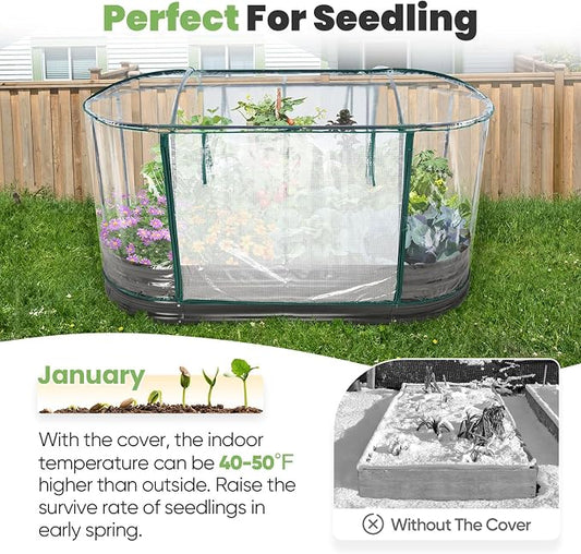 KING BIRD Raised Garden Bed with Cover Galvanized Oval Planter Garden Box Outdoor for Gardening, Vegetables, Flowers, Clear