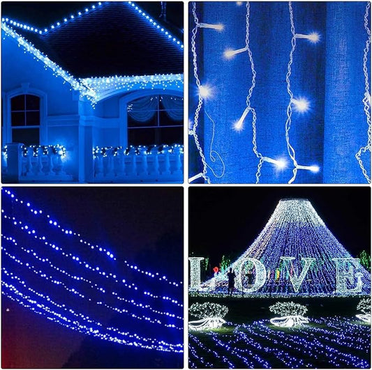 300 LED Blue Outdoor Indoor String Lights, Safety Plug in 8 Modes 108Ft Twinkle Lights,Christmas Tree Wire Fairy Lights for Bedroom, Party Decor(300Led-Blue)