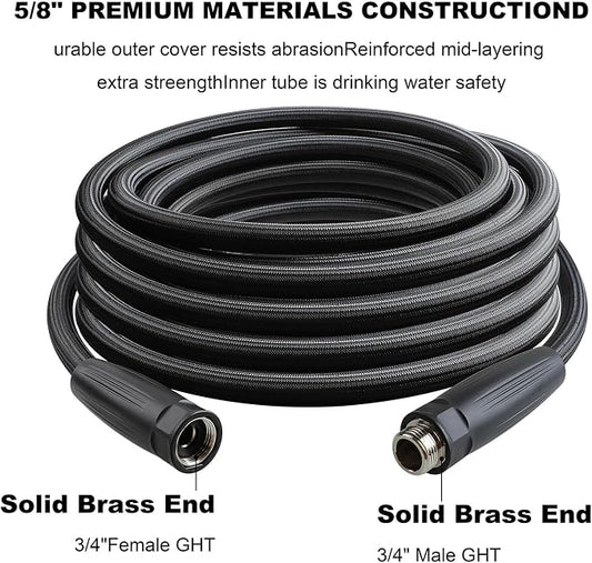 HQMPC Garden Hose 5/8"IDx30' Hose Stiff And Rigid Light Weight Durable Non Kinking Water Hose For Garden Lawn Waterring Female Brass Hose Fittings 30 FEET Black(Leight weigh arround 1 kgs)