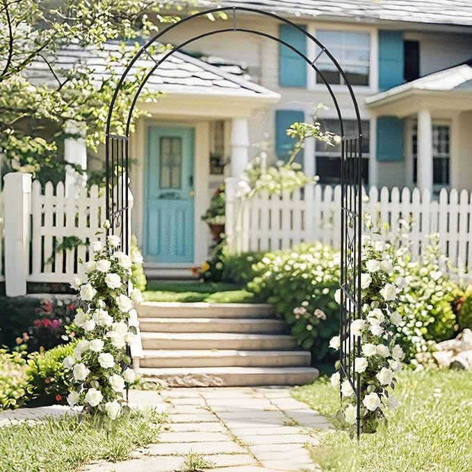 Metal Garden Arch – 47"(L) x 87"(H) Entrance Arbor, Rust-Proof Arbor Trellis, Garden Gate Arch for Backyard Entryway, Trellis for Roses, Ivy, Outdoor Arch for Courtyard, Patio, Garden Door