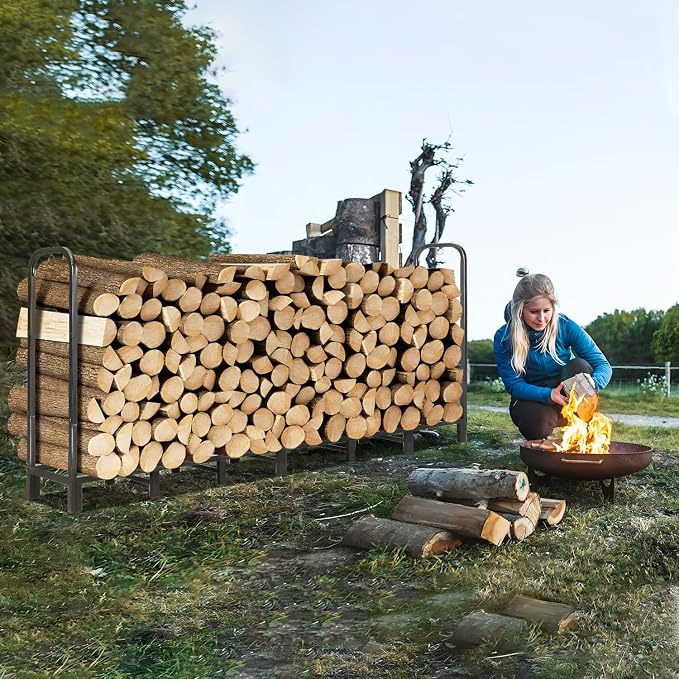 DNKMOR 8FT Firewood Rack Holder,Heavy Duty Firewood Storage Log Rack for Outdoor&Indoor,Fireplace Wood Rack for Wood Storage