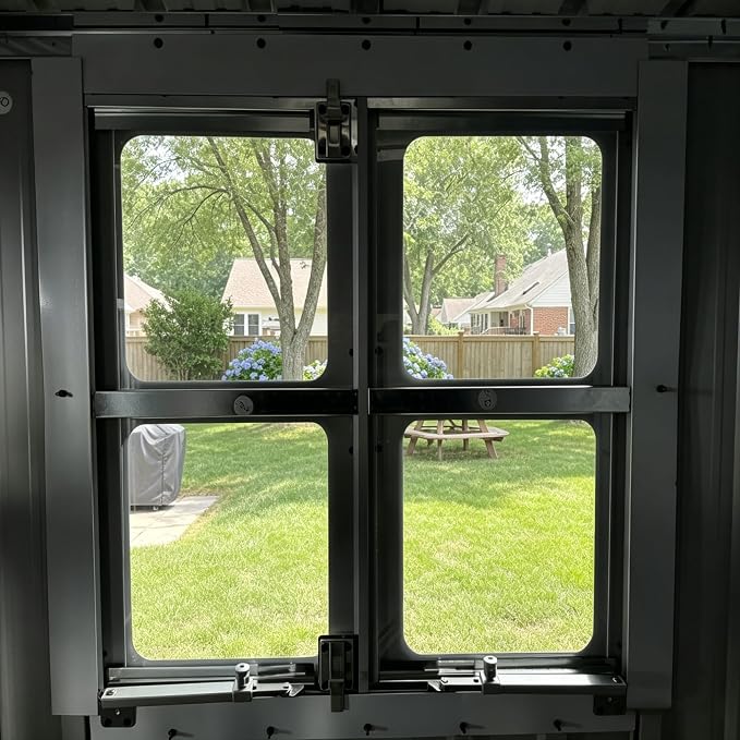 12x10 FT Outdoor Storage Shed,Tool Shed with 3 Openable Windows,Metal Building Backyard Shed w/Windowsill & Decorative Flower Rack,Lockable Single Door,Heavy Duty Waterproof,for Patio,Coal Gray