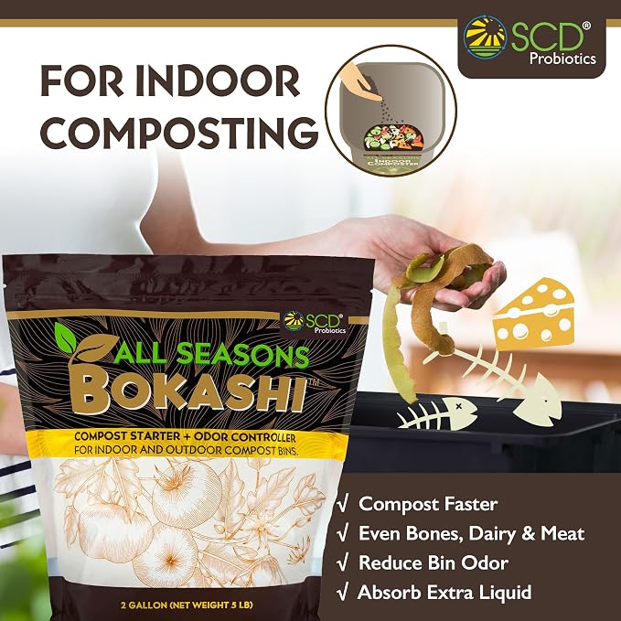 All Seasons Bokashi Compost Starter - Dry Bokashi Bran for Kitchen Compost Bin - Compost Food & Pet Waste Quickly & Easily with Low Odor by SCD Probiotics - 3 Pack (15 lbs)