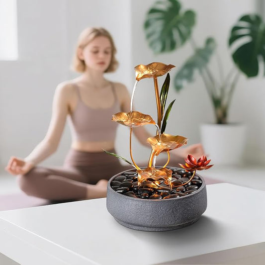 Haobos Indoor Tabletop Fountain Exquisite Meditation Desk Water Fountain Decorative Zen,4-Tier Lotus Desk Fountain,Home/Office Decor Housewarming Gift for Mom(23154)