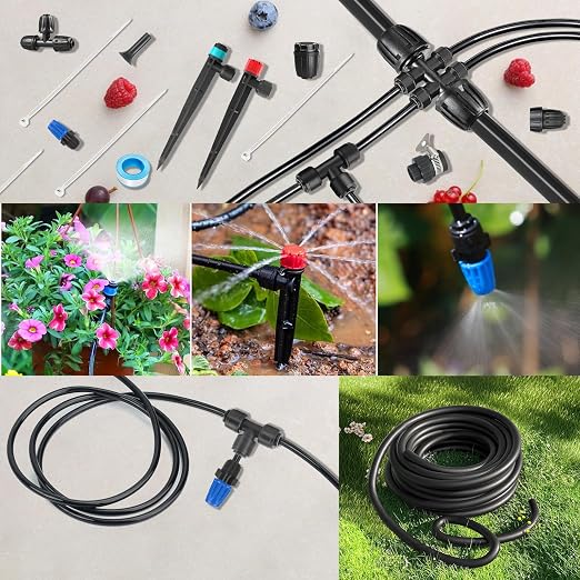 243FT Drip Irrigation Kit, Drip Irrigation System with 1/2'' Hose1/4 Drip Irrigation Tubing, 2026New Quick-Connect, Three Adjustable Nozzle Types for Garden Greenhouse Flower Bed Patio Lawn