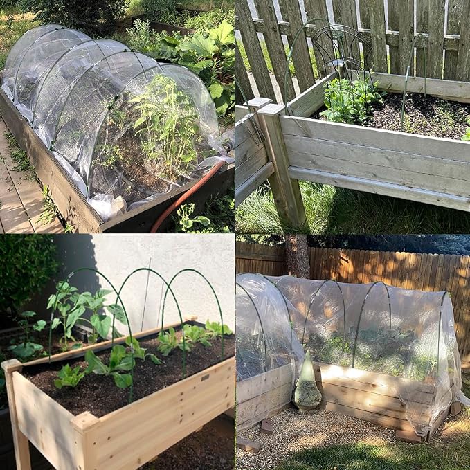 MAXPACE Greenhouse Hoops Kit, DIY 8ft Grow Tunnel, Fits Raised Garden Beds Up to 2.7ft Wide, 25 Pcs Rust-Proof Fiberglass Frame Support Rods for Row Cover, Shade Cloth, Frost Netting & Plant Stakes