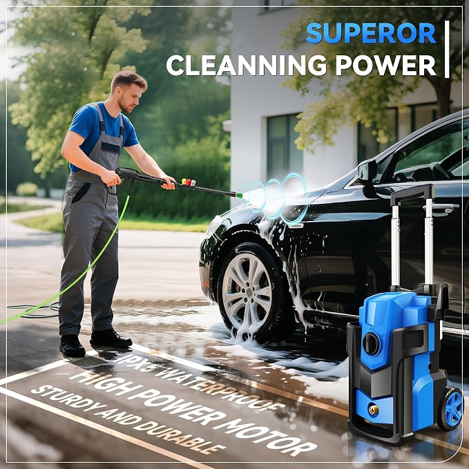 Electric Pressure Washer, 5000 PSI 4.0 GPM Heavy Duty Power Washer, with 4 Nozzles,Foam Cannon,33FT Hose Reel and 500ml Soap Bottle for Home/Cars(Blue)