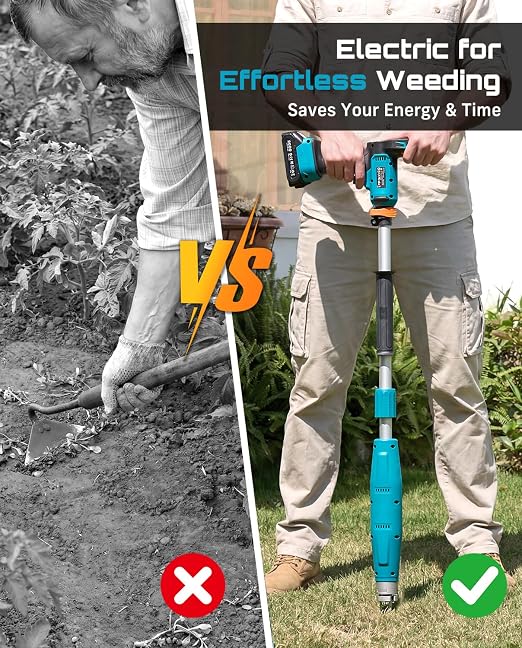 SEESII Electric Stand-Up Weed Puller Tool with 40"-47" Adjustable Handle, High-Power 3-Claw Stainless Steel Spiral, 4S Deep Root Removal, One-Button Eject, Dandelion Remover & Crabgrass Puller