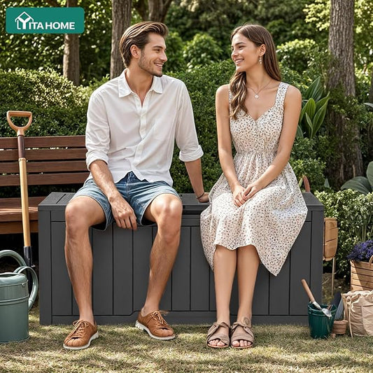YITAHOME 100 Gallon Outdoor Storage Box | Large Water Resistant Resin Deck Box, Indoor Outdoor Lockable Storage Container for Patio, Garden, Cushions, Tools, Equipment