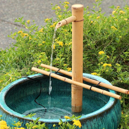 Bamboo Accents 18" Adjustable Bamboo Fountain Kit with Pump – Large Zen Water Feature for Bowls, Basins, Ponds & Backyard Gardens, Indoor/Outdoor (Container Not Included)
