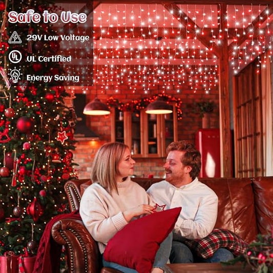 66ft Icicle Lights for Outside, Red and White Christmas Lights Outdoor Indoor, 640 LED Twinkle String Light with 120 Drops Short Curtain Light for Thanksgiving Room Home Wall Bedroom Window Decoration