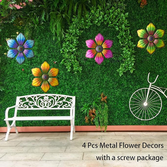 Gooyule Metal Flower Wall Art - Colorful Floral Decor for Indoor Outdoor Hanging - Home Office Garden Yard Wall Decoration Set (Metal Flower Decor B)