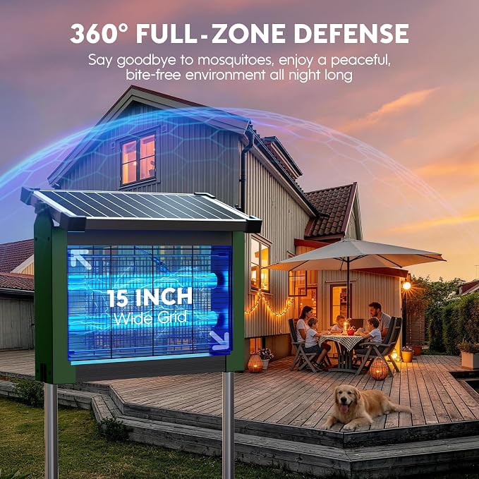 Solar Bug Zapper Outdoor, Waterproof Mosquito Zapper Outdoor Solar Powered, 4500V Electric Bug Zapper Indoor w/Smart Light Sensor, Mosquito Trap Fly Zapper for Patio Kitchen Garage Yard Camping