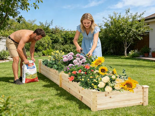 SUNCROWN 8x2ft Wooden Raised Garden Bed Planter Box for Vegetables, and Flowers in Backyard/Patio/Outdoor Gardening with Open Base, Natural, 96 x 24 x 10in
