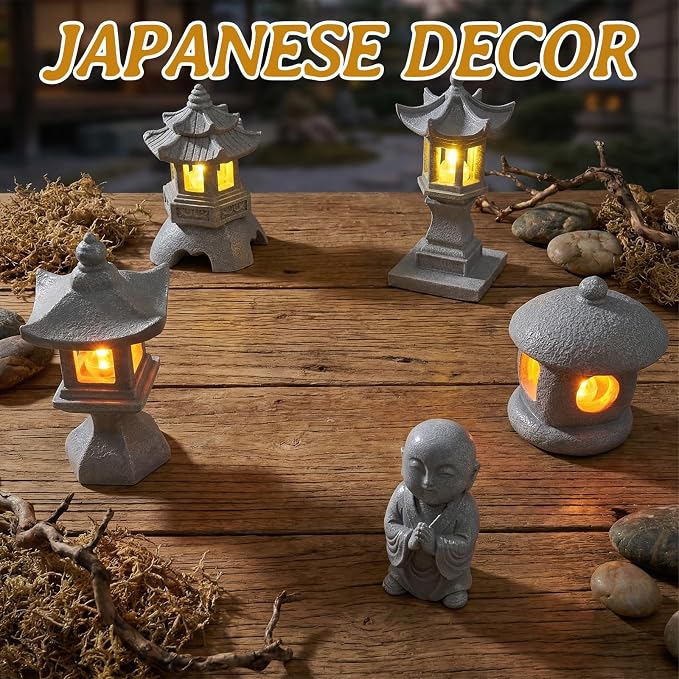 Exasinine Mini Pagoda Garden Statue, Japanese Style Pagoda Lantern Figurines Japanese Garden Decor for Zen Garden, Aquarium Landscape, Micro Yard & Meditation Space Decoration