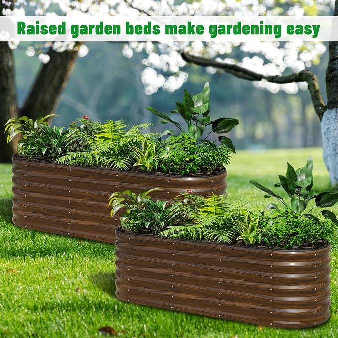 SnugNiture 2-Pack Galvanized Steel Raised Garden Bed Kit - 6x2x2 ft Metal Planter Boxes for Vegetables, Flowers, Herbs | Easy Assembly, Open Bottom Design, Brown