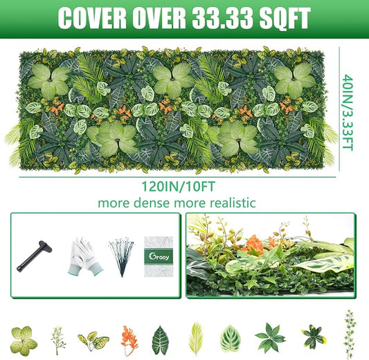 Grooy 40"x120"(33.33 SQFT) Artificial Grass Wall, Greenery Backdrop Wall with UV-Anti, Fake Grass Panels for Indoor Party Wedding and Outdoor Garden Decor