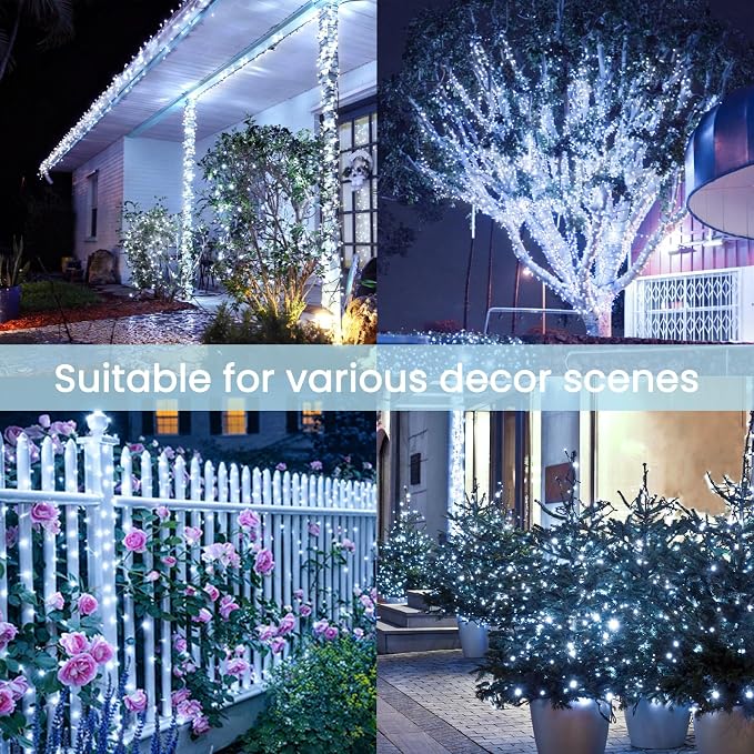Extra-Long Solar String Lights for Outside, 4 Pack 400LED Solar Fairy Lights Outdoor Waterproof, Copper Wire with 8 Modes Solar Twinkle Lights for Tree Garden Party Patio Xmas Decor (Cool White)