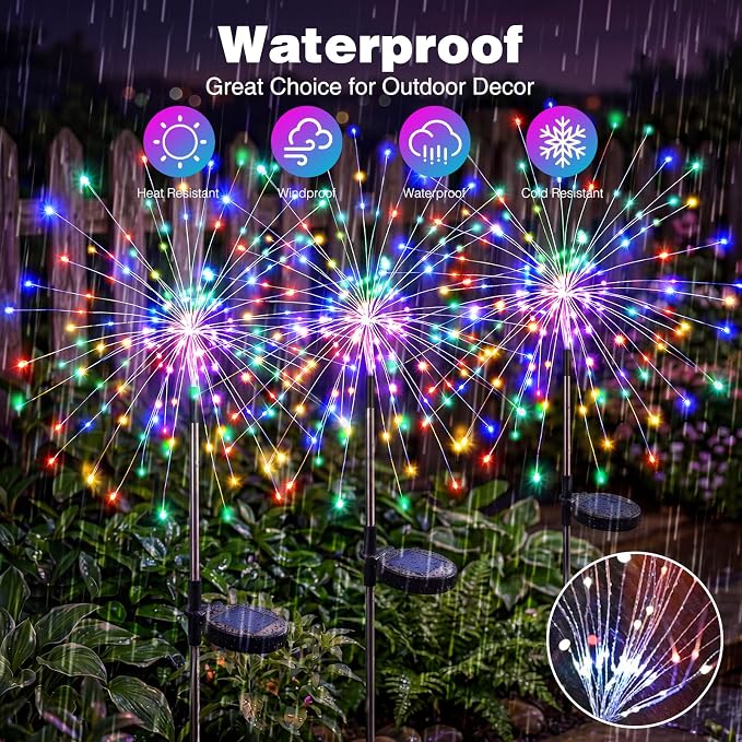 btfarm 6 Pack Solar Garden Lights Outdoor, 8 Modes Firework Lights Solar Powered, Waterproof Twinkle Fairy Light Outside for Yard Patio Pathway Pool Christmas Party Decorative, Multicolor