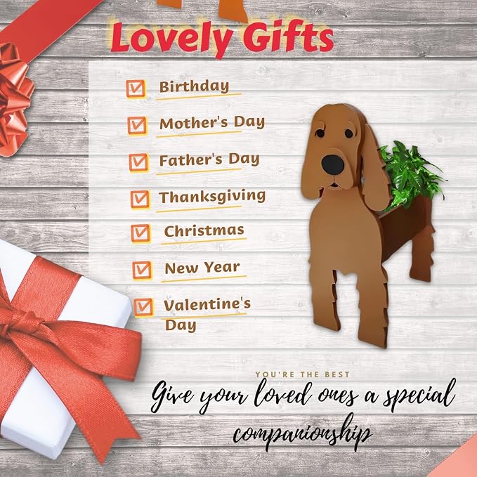 Brown Cocker Spaniel Dog Planter Pots, 9.45 x 9.17 x 13.39 Inches | Dog Flower Pot, Cute Animal Shaped Plant Pot, Gifts for Women & Pet Lovers, Indoor Outdoor Garden Home Office Decor