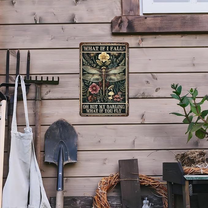 Dragonfly Wall Decor Vintage Tin Sign Steampunk Decor Hippie Gypsy Fairy Metal Poster Art for Home Bedroom Living Room Bathroom Farmhouse Outdoor Garden Yard Patio 12 * 8inch