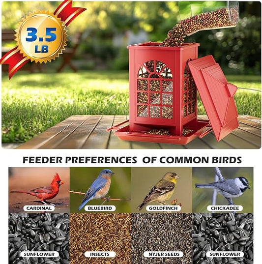 Birdream 2 Pack Bird Feeders for Outdoor Hanging, Assembly Required, 1-Min Easy Setup, Classic Courtyard Design, Attracting Cardinals Chickadees Goldfinches & Sparrows - Red