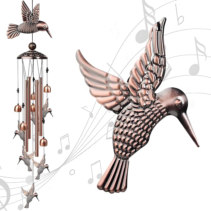 35" Hummingbird Wind Chimes, Outdoor Aluminum Wind Chimes, Memorial Gift for Mom Grandma