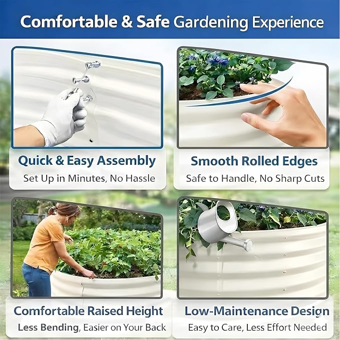 4FT Round Raised Garden Bed, Heavy Duty Galvanized Metal Planter Box for Vegetables, Flowers & Herbs, Rust-Resistant Outdoor Gardening Bed with Modern White Finish & Easy DIY Assembly