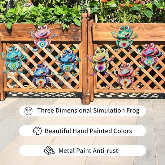 Junware Metal Frog Wall Decor, 8Pcs Frogs Wall Art Sculptures Hanging Sculpture Decoration, Outdoor Fence Arts for Home Garden, Fence, Patio, Yard, Bedroom Outside Gifts for Adults