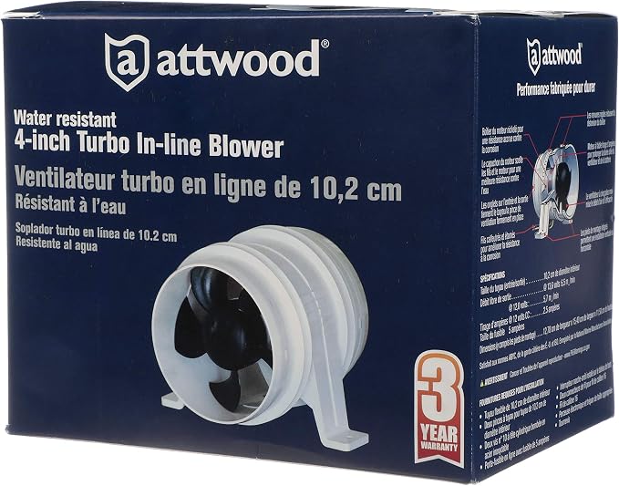 Attwood Turbo 4000 In-Line Bilge Blower 4 Inch 12V | High-output airflow supports efficient bilge ventilation and safety