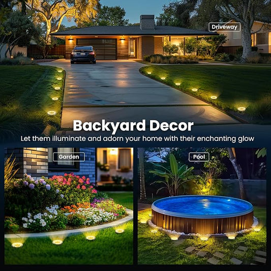 SOLPEX 16 Pack Solar Ground Lights Outdoor Waterproof, Solar Powered Pathway Lights, Landscape Lighting for Garden Walkway Driveway Backyard Decor (Warm White)