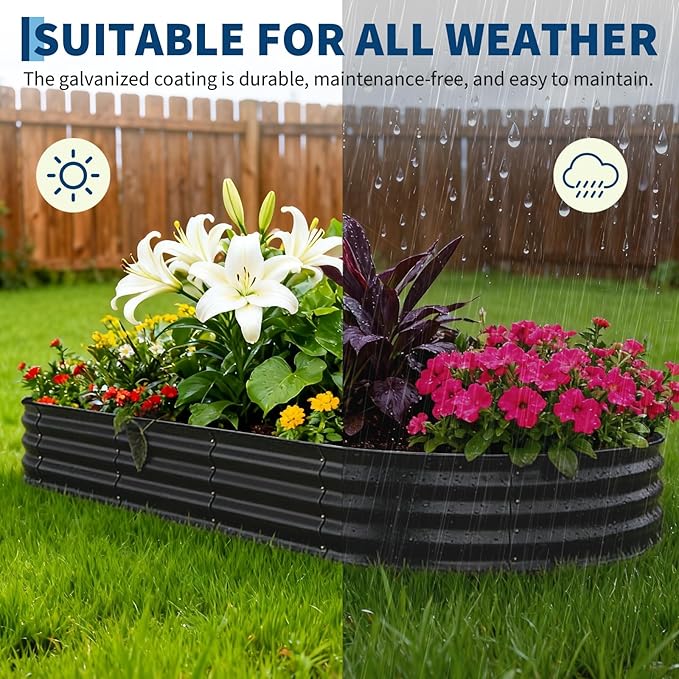 Garvee 2 Pack 6x3x1ft Galvanized Raised Garden Bed Kit, Oval Metal Planter Boxes with Anti-Cut Safety Edges, Rust-Resistant Deep Root Planters for Outdoor Vegetables, Flowers, Herbs, Gary