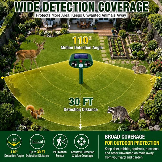 2 Pack Ultrasonic Deer Repellent Devices,Cat Deterrent Outdoor Solar Animal Repeller for Squirrel Racoon Rabbit Fox Skunk,IP65 Waterproof Motion Sensor Sonic Fortress Pro Animal Deterrent for Garden