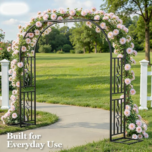 Metal Garden Arch, Heavy Duty Garden Trellis for Climbing Plants, with Enlarged Base for Stability, Ideal for Wedding Arches & Party Decorations, 87" W x 87" H