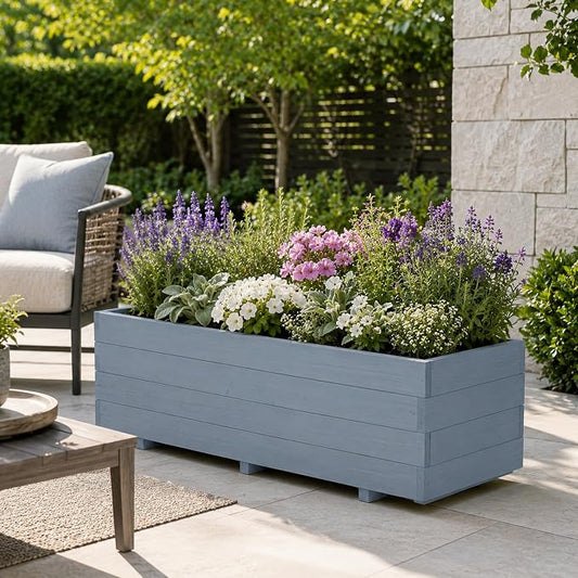 Fir Wood Raised Garden Bed Rectangular Planter for Outdoor Tomato Planter | For Herbs & Flowers Garden Includes Fabric Planter Liner, 4 Drainage Holes
