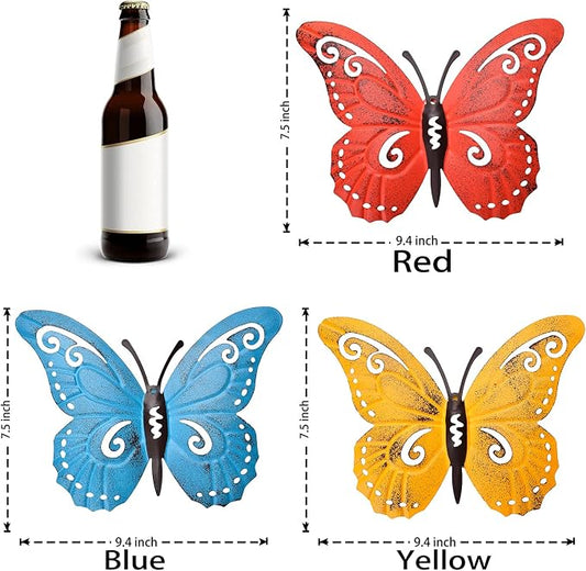 EASICUTI Metal Butterfly Wall Decor Butterfly Wall Art Hanging Sculpture For Indoor Outdoor Home Bathroom Living Room Bedroom Or Porch Patio Fence Yellow Red Blue 3 Pack 9.4" L x 7.5" H