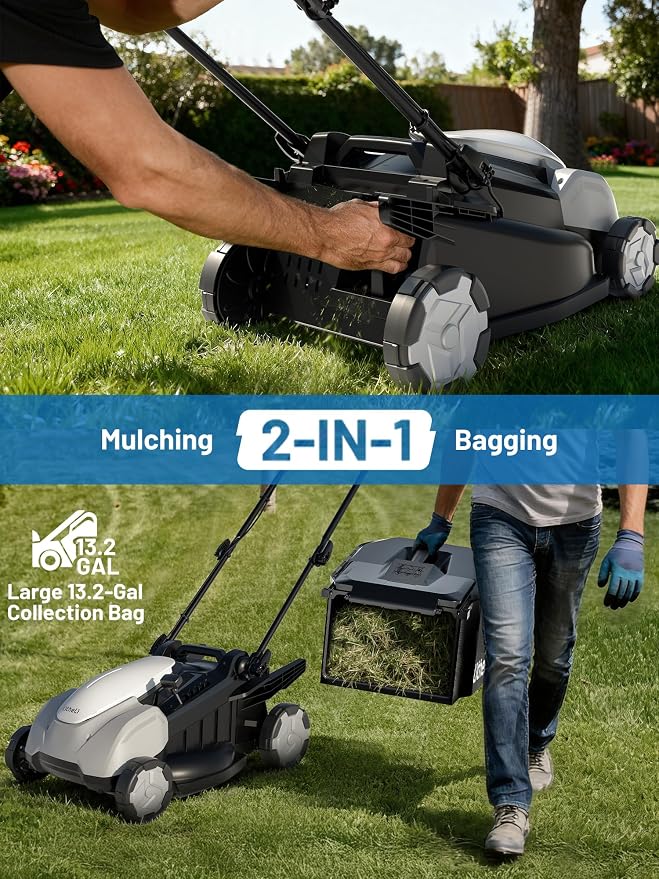 Litheli 18" Self-Propelled Lawn Mower, 40V Battery Lawn Mower(2 x 5.0Ah), Push Mower with Brushless Motor, 2-in-1 Mulching & Bagging