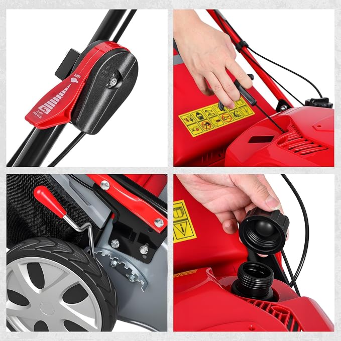 Lawn Mower Gas Powered, Gas Mower with 60l Grass Bag Big Wheels, 173cc Gas Engine 3 in 1 Mulching, Bagging & Side Discharge Self Propelled Walk-Behind Push Mower for Hills 2800RPM (Upgraded 02)