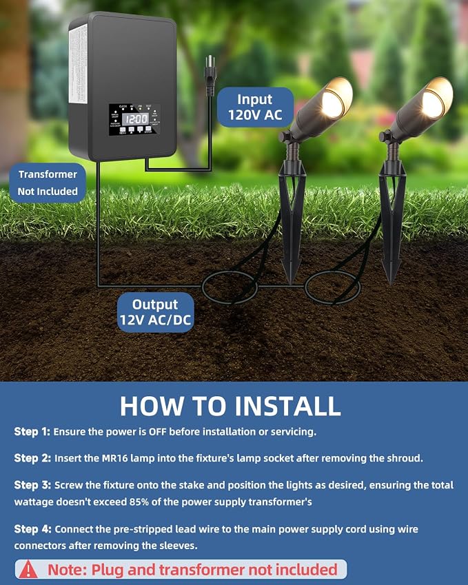 Outdoor Spot Lights for Yard 12V Wired Low Voltage Landscape Spotlights Aluminum Spot Lights with 4W MR16 LED Bulb Warm White, Waterproof Ip65 Spotlight Outdoor for Garden and Yard 2-Pack