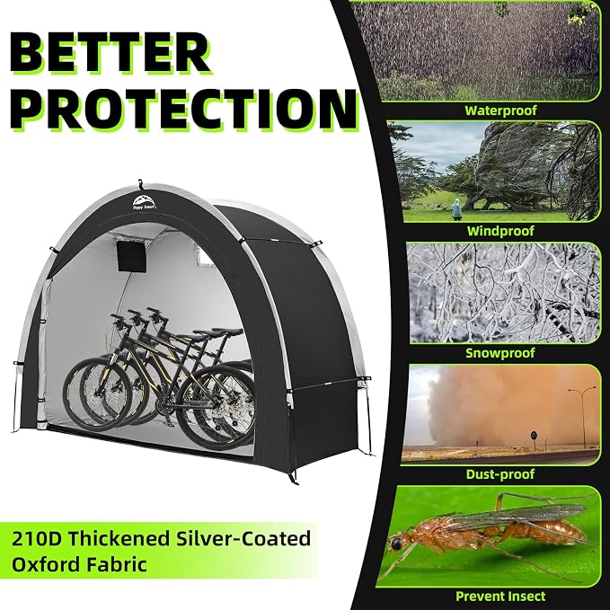 Happy Travel Bike Storage Tent Shed, Outdoor Waterproof Bicycle Covers Shelter with Window for 2/3/4/6/8 Bikes,Oversized Outside Portable Sheds for Lawn Mower,Garden Tools