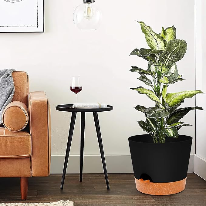 GARDIFE 12 inch Plant Pots, planters, Self Watering Pots, Large Plastic Flower pots with Deep Reservior and High Drainage Holes for Indoor Outdoor Plants and Flowers, Black