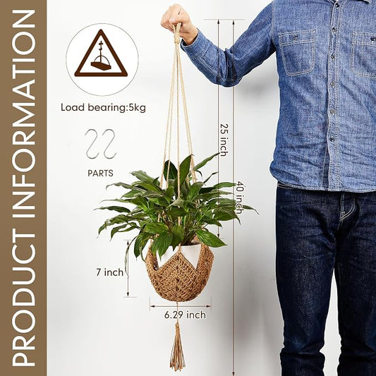 Shappy 4 Pack Boho Macrame Plant Hanger, Large Hanging Planter Plant Holder Pot Hanger Hanging Basket Wall Planters, Plants Lover Gift for Indoor Garden (Classic,Brown)