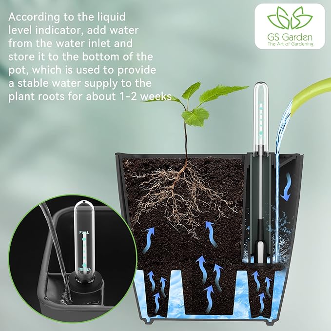 Self Watering Planters for Indoor Plants, 5.2 Inch 3 Pack Square Plastic Plant Pots with Water Level Indicator & Drainage System for African Violet Herbs Succulents - Gery