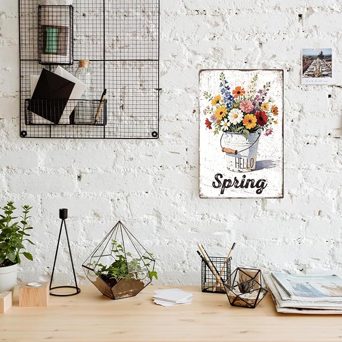 Vintage Spring Metal Tin Sign Wall Decor,Floral Bouquet Wall Art Sign for Home Porch Garden Yard Indoor Outdoor Wall Decor