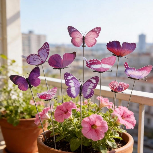 Decorative Garden Stakes, 12pcs 9.7in Purple Butterfly Vibrant Metal Sticks for Flower Beds, Yard Decor, DIY Party Ornaments - Perfect for Outdoor, Wedding & Home Tea Events