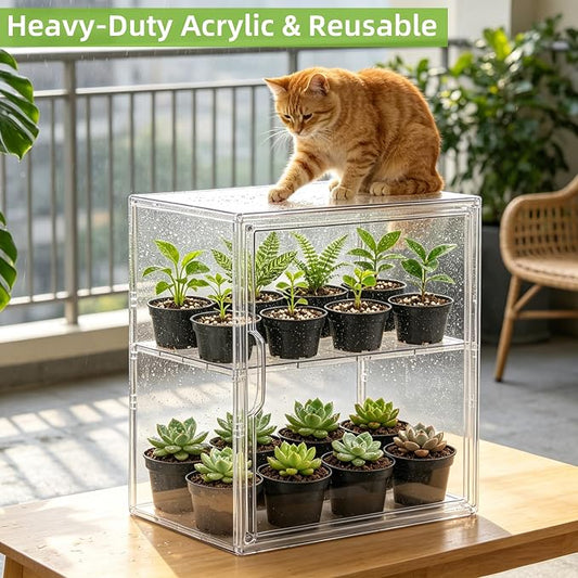 Mini Greenhouse Indoor with Magnetic Door, L-2tier-2pcs | Strong Heat & Moisture Retention, Blocks Wind & Frost, Adjustable Shelf Height, Magnetic Door, Tool-Free Easy Assembly