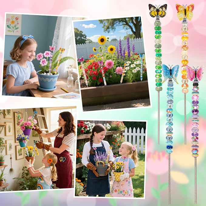 280 Pcs DIY Beaded Garden Stakes Kit with Crystal Stoppers | Garden stakes kit with beads colorful crystal stoppers, DIY fairy wands, garden decor, outdoor crafts