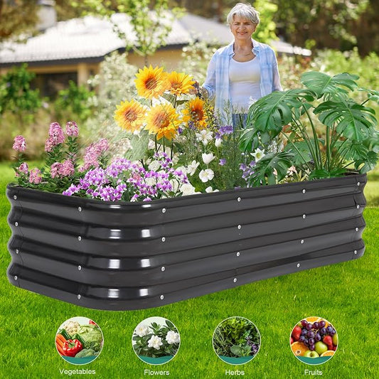 3 in 1 Galvanized Raised Garden Bed - 4x2x1ft (2Packs) Modular Planter Box Outdoor | Metal Raised Bed Kit with Bracing Rods for Gardening Vegetables Flowers Fruits Herbs (Gray)