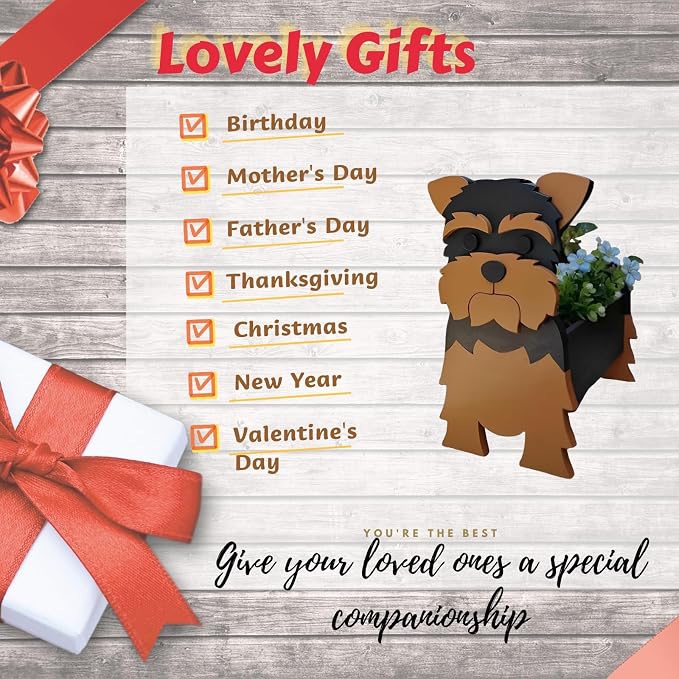 Yorkshire Dog Planter Pots, 9.45 x 7.76 x 12.13 Inches | Dog Flower Pot, Cute Animal Shaped Plant Pot, Gifts for Women & Pet Lovers, Indoor Outdoor Garden Home Office Decor