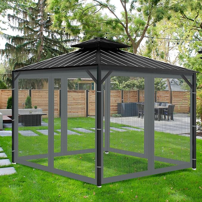 Gazebo Universal Replacement Mosquito Netting, Outdoor Mesh Netting Screen 4-Panel Sidewall with Zipper for Patio, Canopy, Garden and Backyard, Gray(Mosquito Net Only) (Gray, 10' x 12')